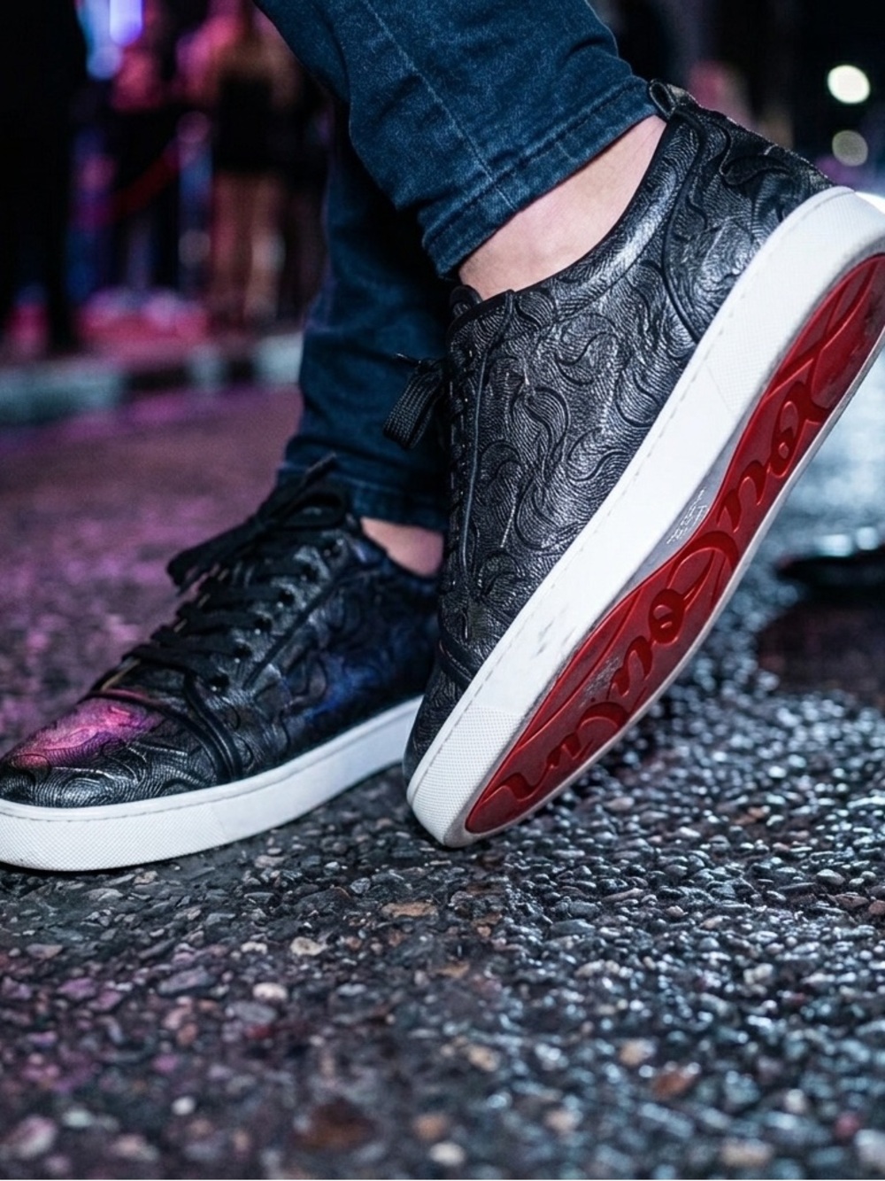 Christian Louboutin Adolon Junior Black Embossed Low-Top Sneakers